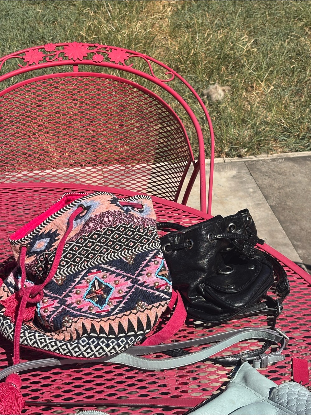 Boho Patterned Multicolor Drawstring Backpack and Black Mini Backpack Bundle